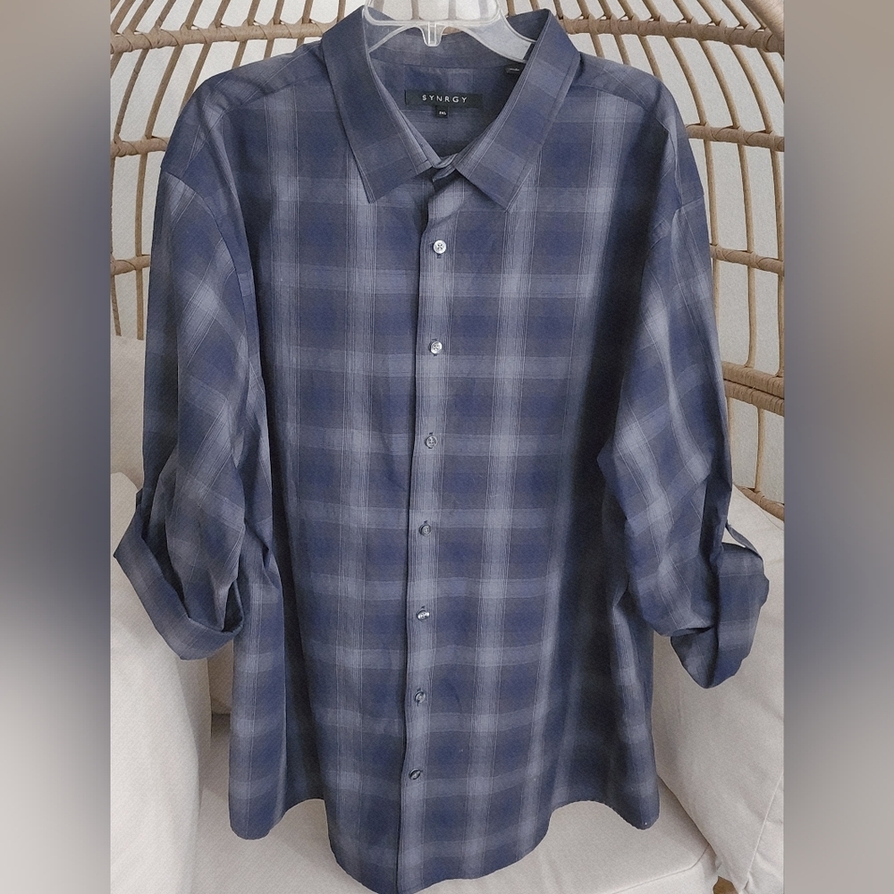 Synrgy Men's Casual Plaid Style Dress Shirt Button-down Long Sleeve Sz 2XL